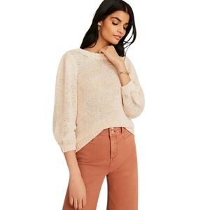 Ann Taylor Peach Puff Shoulder 3/4 Sleeve Marled Lightweight Round Neck Sweater